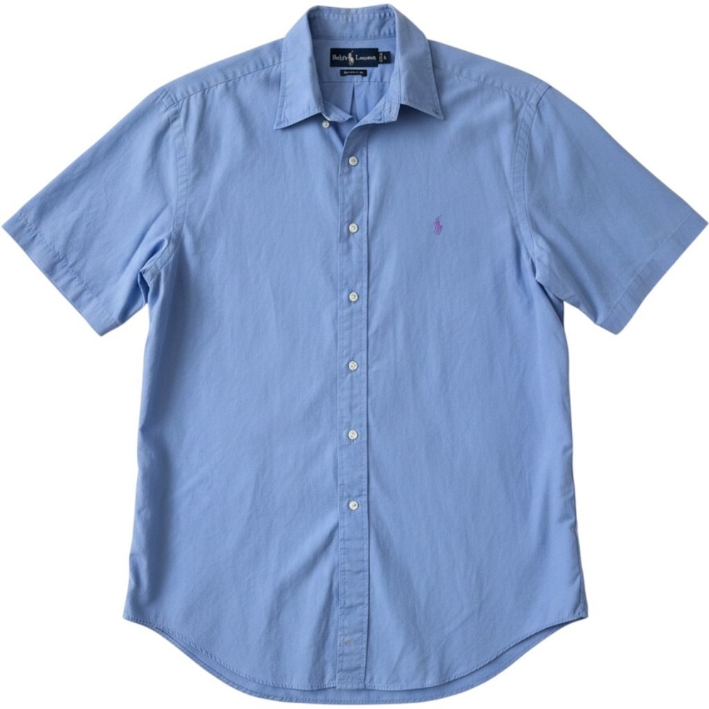 Ralph Lauren Mens Classic Fit Blue Short Sleeve Button Down Shirt L 100% Cotton